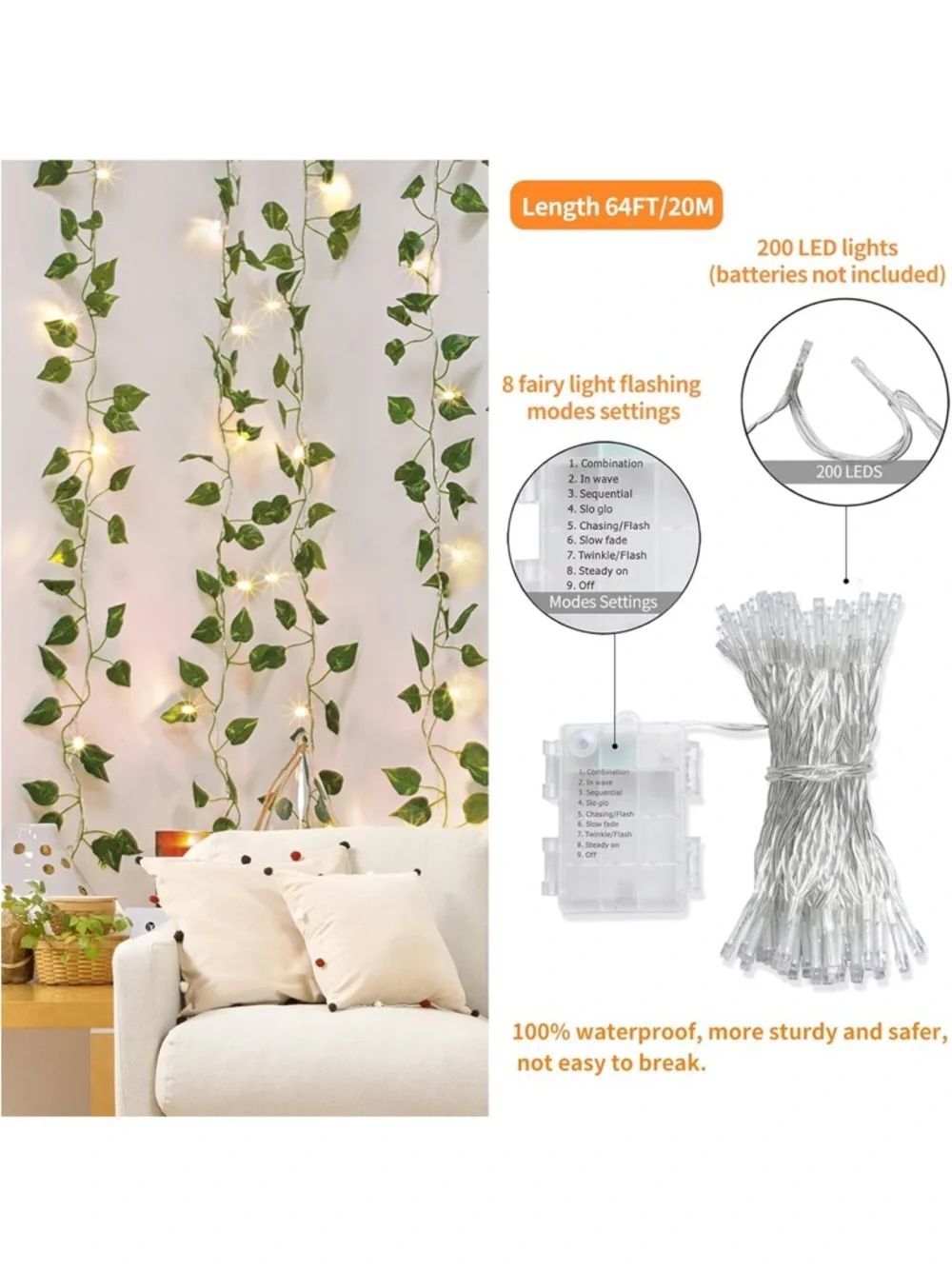 Fairy Light Vine Curtain - Green Leaf String Lights